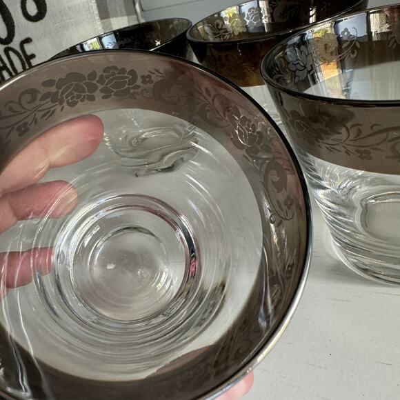 SET of 4 Vintage Queens Lusterware Silver Rimmed Glasses Barware Drinkware MCM - Picture 7 of 12